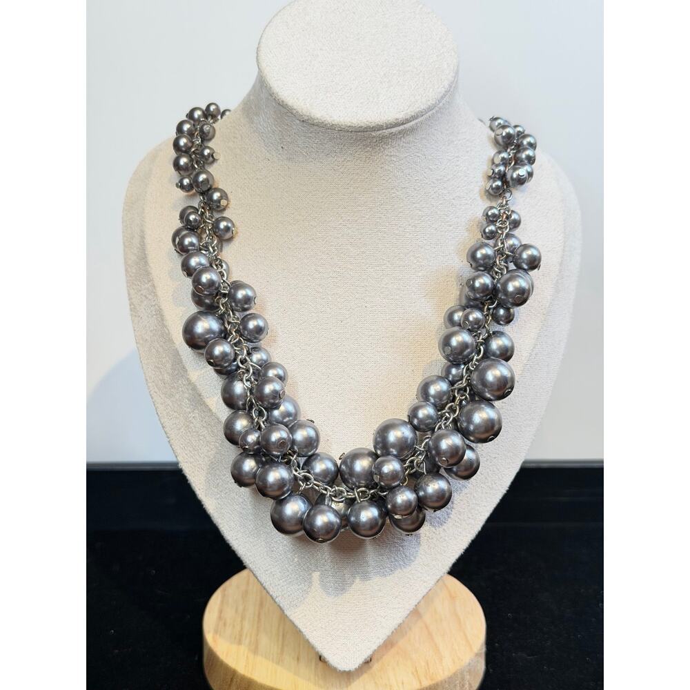 Silvertone Multi‑Strand Bead Necklace – Layered Look - 10.5" drop